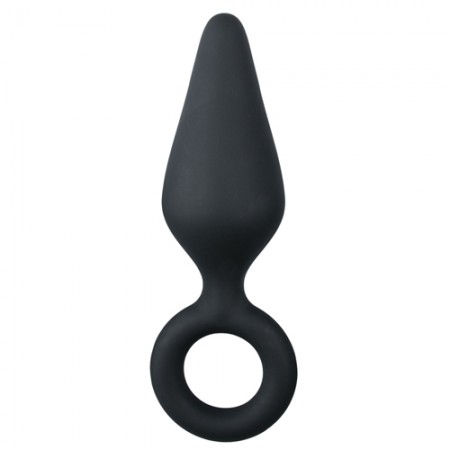 Zwarte buttplug met trekring - large